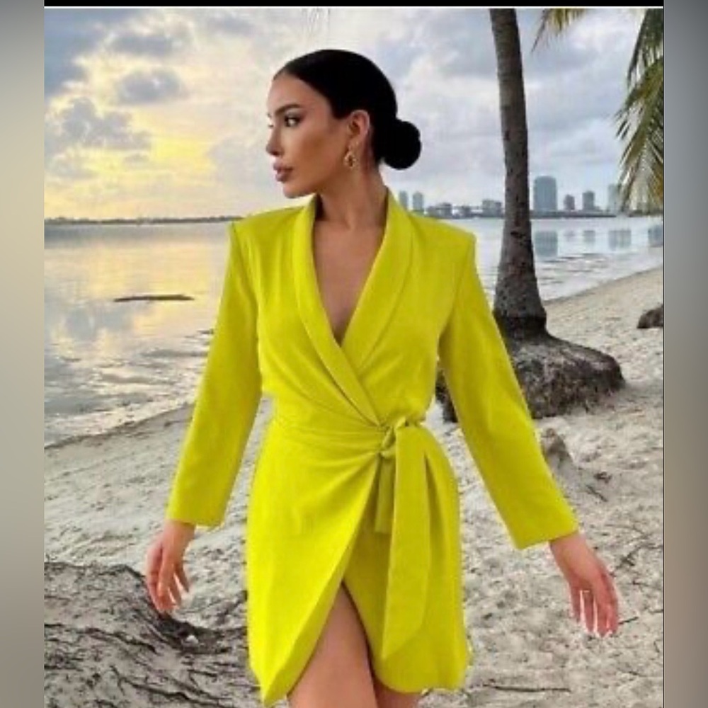 Elegant Lime/Yellow Wrap Dress